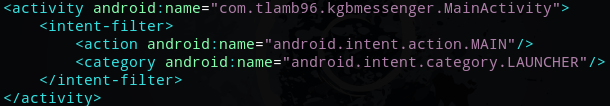 Snippet of part of AndroidManifest.xml