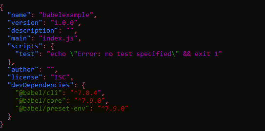 package.json 与 babel preset-env 的截图