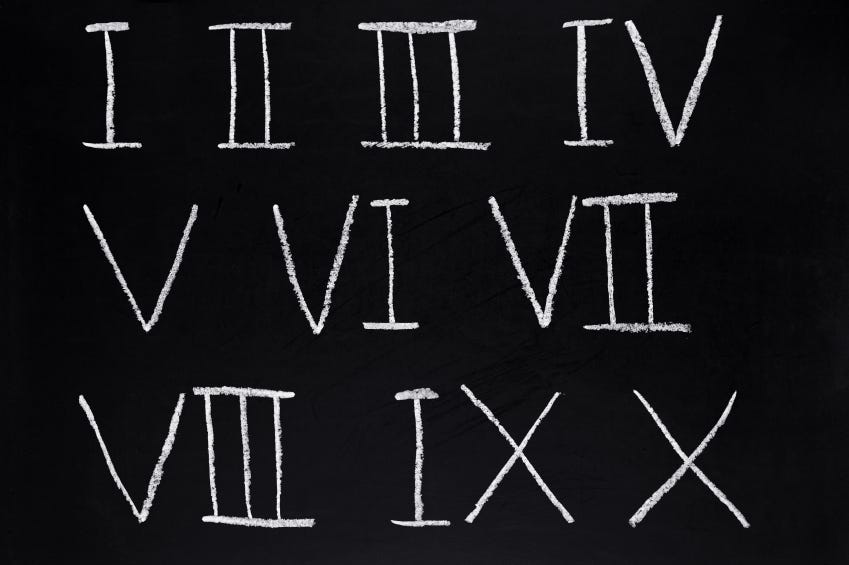 While the Romans gave us Roman numerals, they still valued oratory and liberal skills higher than mathematics. Photo: [https://reference.yourdictionary.com/resources/romanums.html](https://reference.yourdictionary.com/resources/romanums.html)