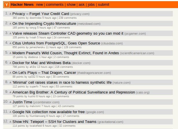altered Hacker News front page