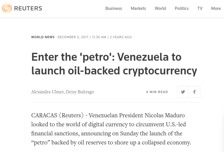 Reuters article on the petro