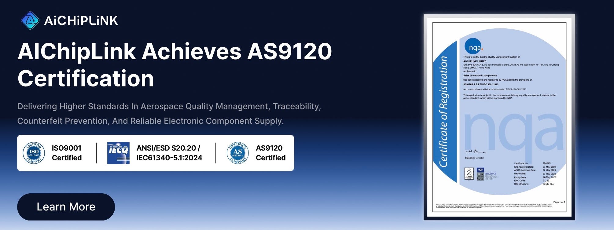 AIChipLink Achieves AS9120 Certification Strengthening Quality Managem