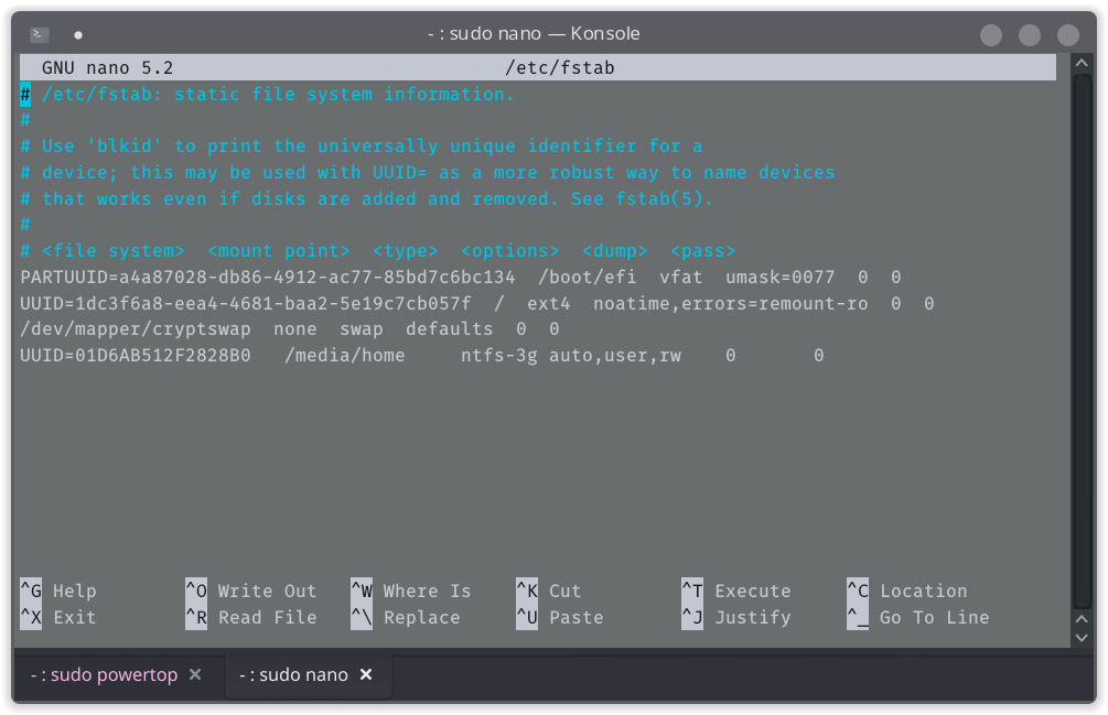 fstab Configuration File