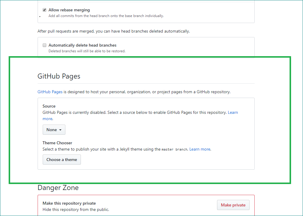 GitHub Pages options