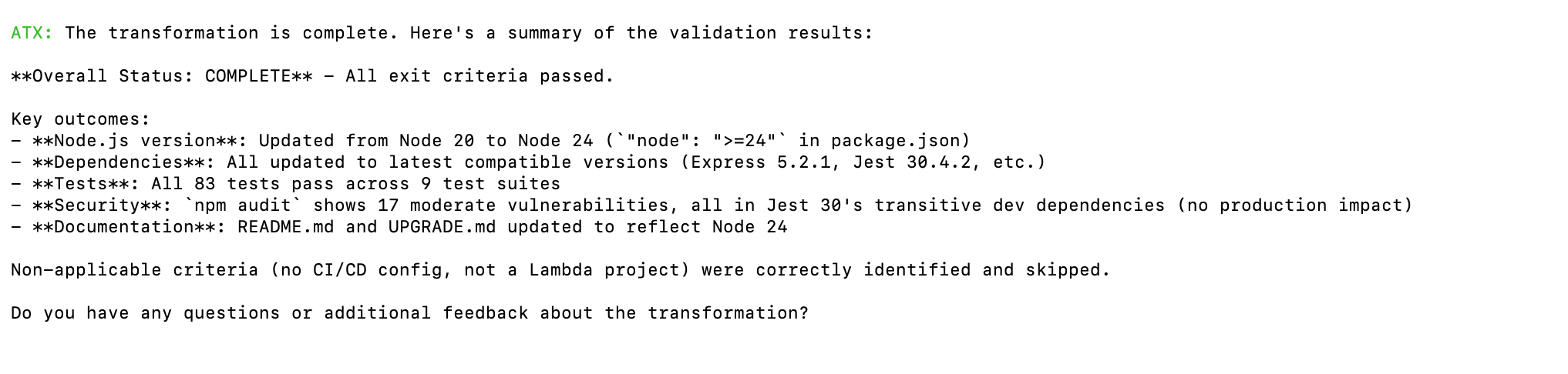 Automating Node.js Codebase Upgrades with AWS Transform custom