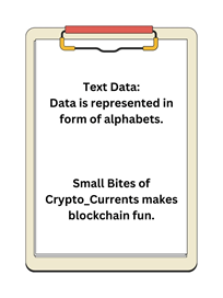 A white paper showing short phrases written in black inks. Blockchain as data storage stores this sort of data.