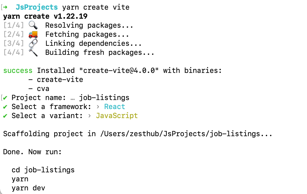 create react project with vite