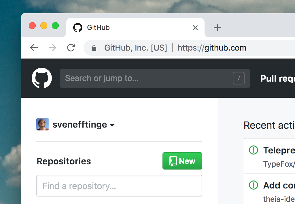 GitHub Dashboard 'repositories' tab
