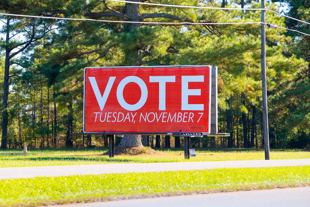 Vote.org billboard in Hampton Roads, VA area during November 2017 special election.