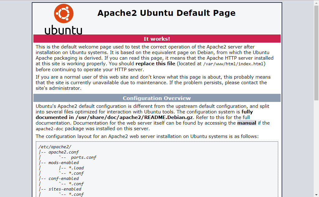 Default loading page for Apache