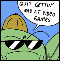 A cool frog in a backwards cap and shades saying “Quit gettin’ mad at video games.”