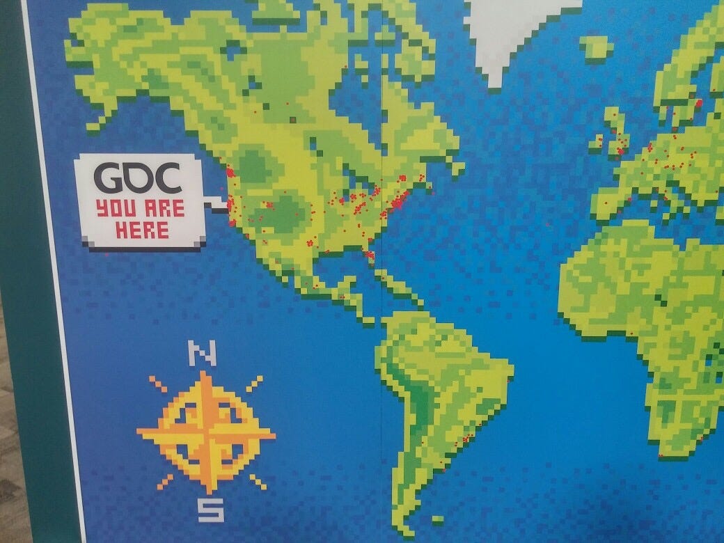 This is a map where you marked where you were coming from right at the entrance of the GDC, the first day we got to put a couple of dots in Guatemala.