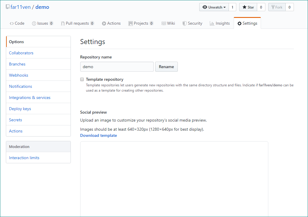 GitHub Repo Settings Page