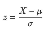 Z equals fraction, X minus mu on top, sigma on the bottom