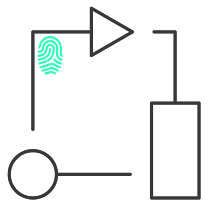 Business process flow chart with fingerprint icon