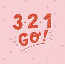 Cartoon drawing on a pink background that says, 3, 2, 1 Go!