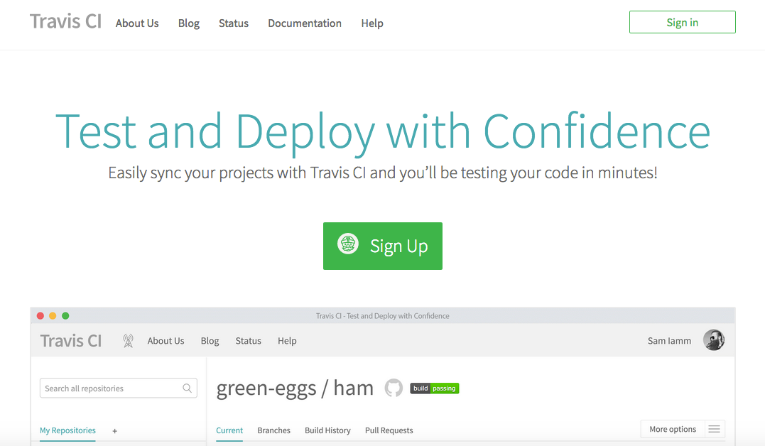 Travis CI homepage