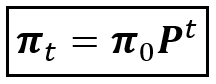 The formula for the state probability distribution of a Markov process at time t, given the probability distribution at t=0 and the transition matrix P