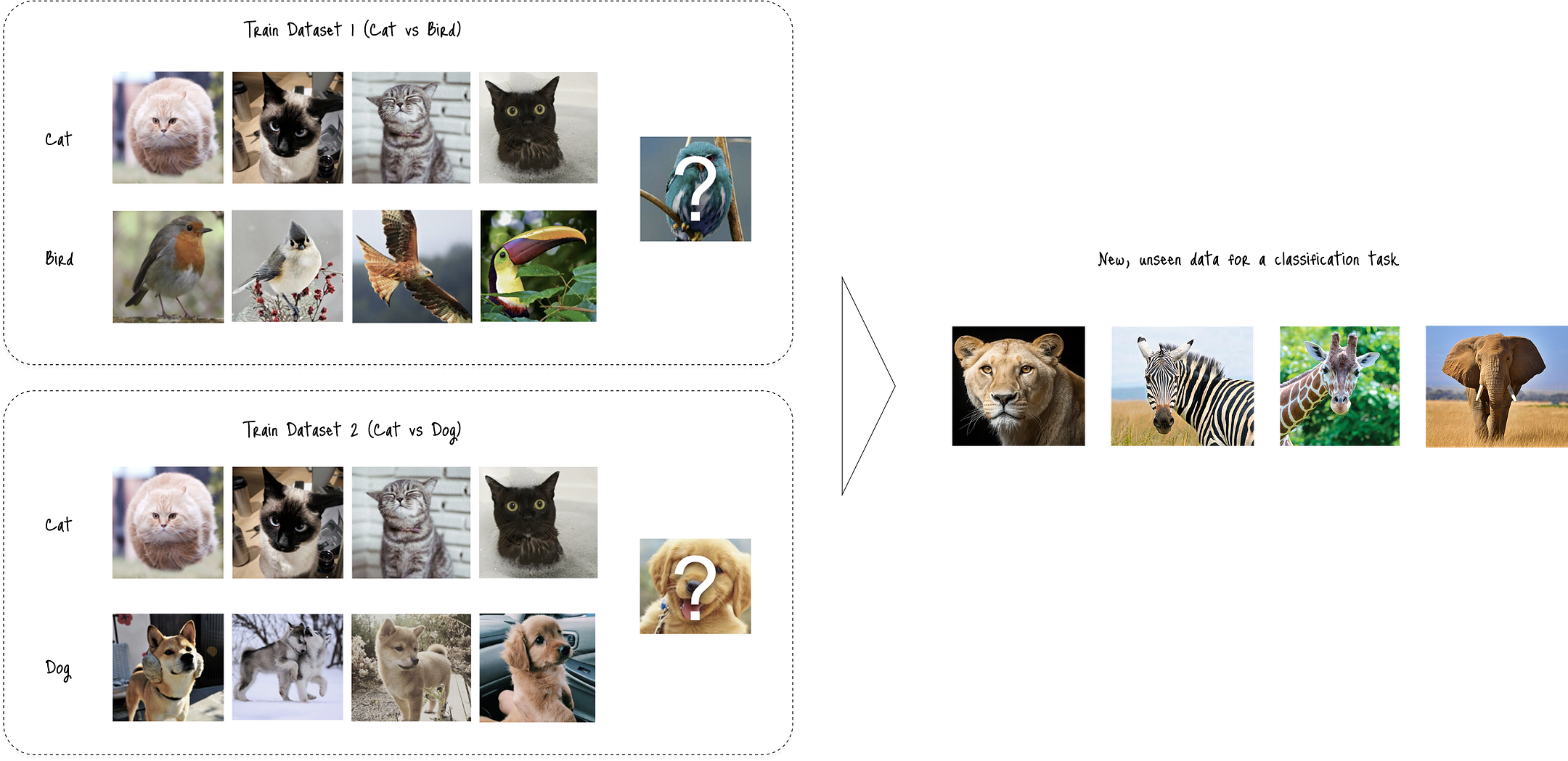 Figure A. Image of meta-learning in an animal classification task (Created by Kuriko IWAI)Figure A. Image of meta-learning in an animal classification task (Created by Kuriko IWAI)