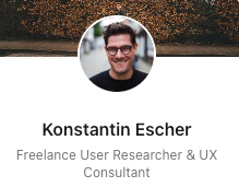 A screenshot from Linkedin, showing the job title “Freelance User Researcher & UX Consultant”
