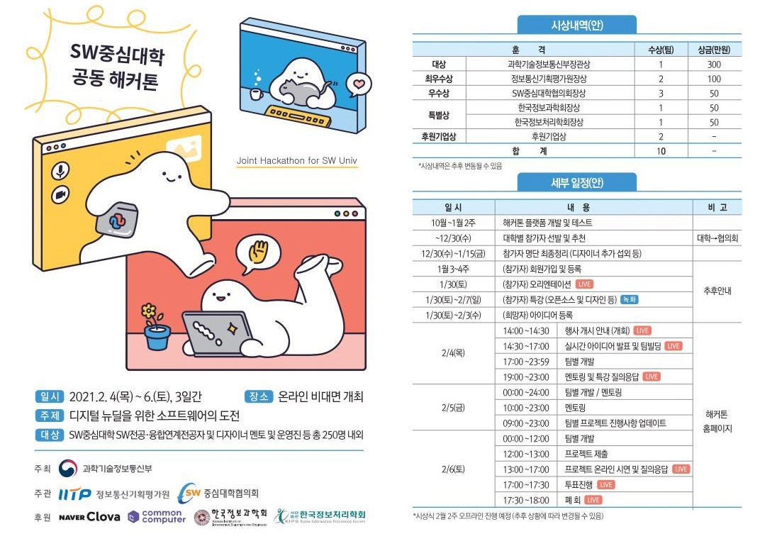 2021 SW 중심대학 공동해커톤 포스터와 세부일정표