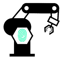 Manufacturing robot with fingerprint icon