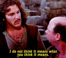 A meme from the movie Princess Bride, where Inigo Montoya says “I do not think it means what you think it means”