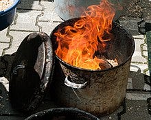 Bin of combustible material