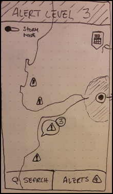 Sketch showing a map to the user with an official FEMA Alert at the very top of the screen.