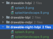 Image showing a drawable folder (drawable-mdpi) with a new folder (drawable-night-hdpi) next to it