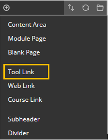 Blackboard menu Tool Link