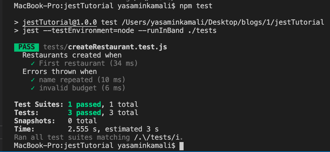 Running all tests successfully