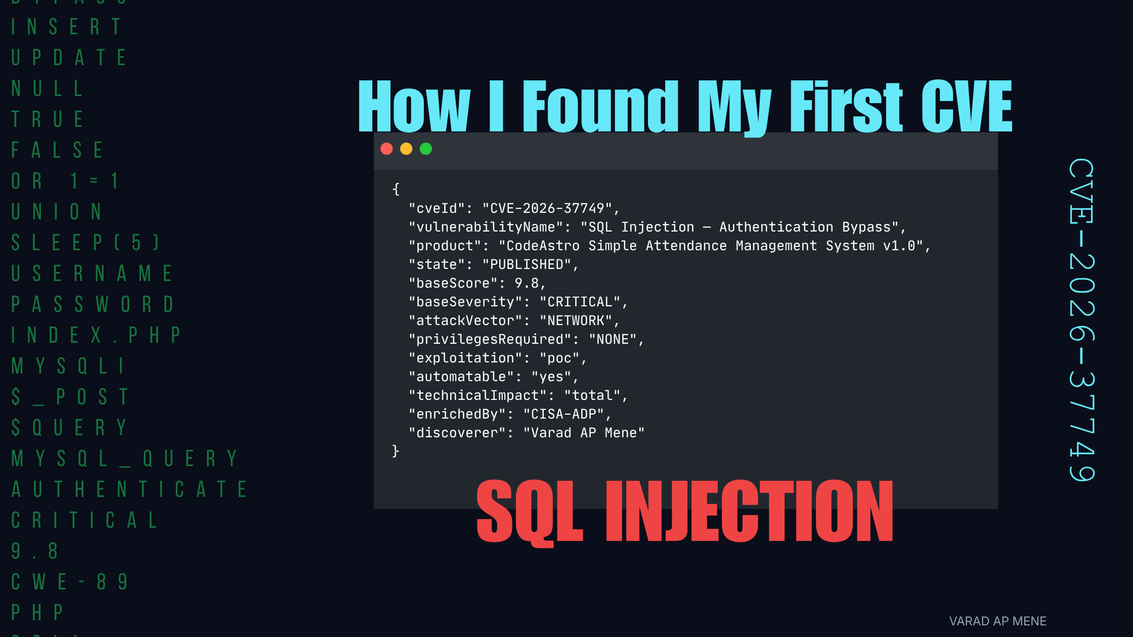 How I Found My First CVE — SQL Injection Authentication Bypass (CVE-2026-37749)