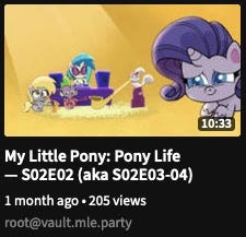 Screenshot showing PeerTube video of My Little Pony episode
