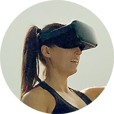 Headshot of Therese Mushock wearing a VR Headset
