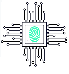 Microchip with a fingerprint icon on its casing