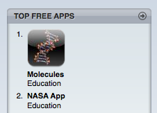 The Top Free Apps chart from iTunes, with Molecules at #1 above the NASA App.