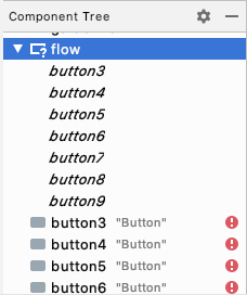 component tree with buttons added in flow