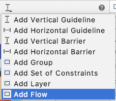 last button of the constraints bar in android studio 4.0, with it’s menu opened and the “add flow” button selected