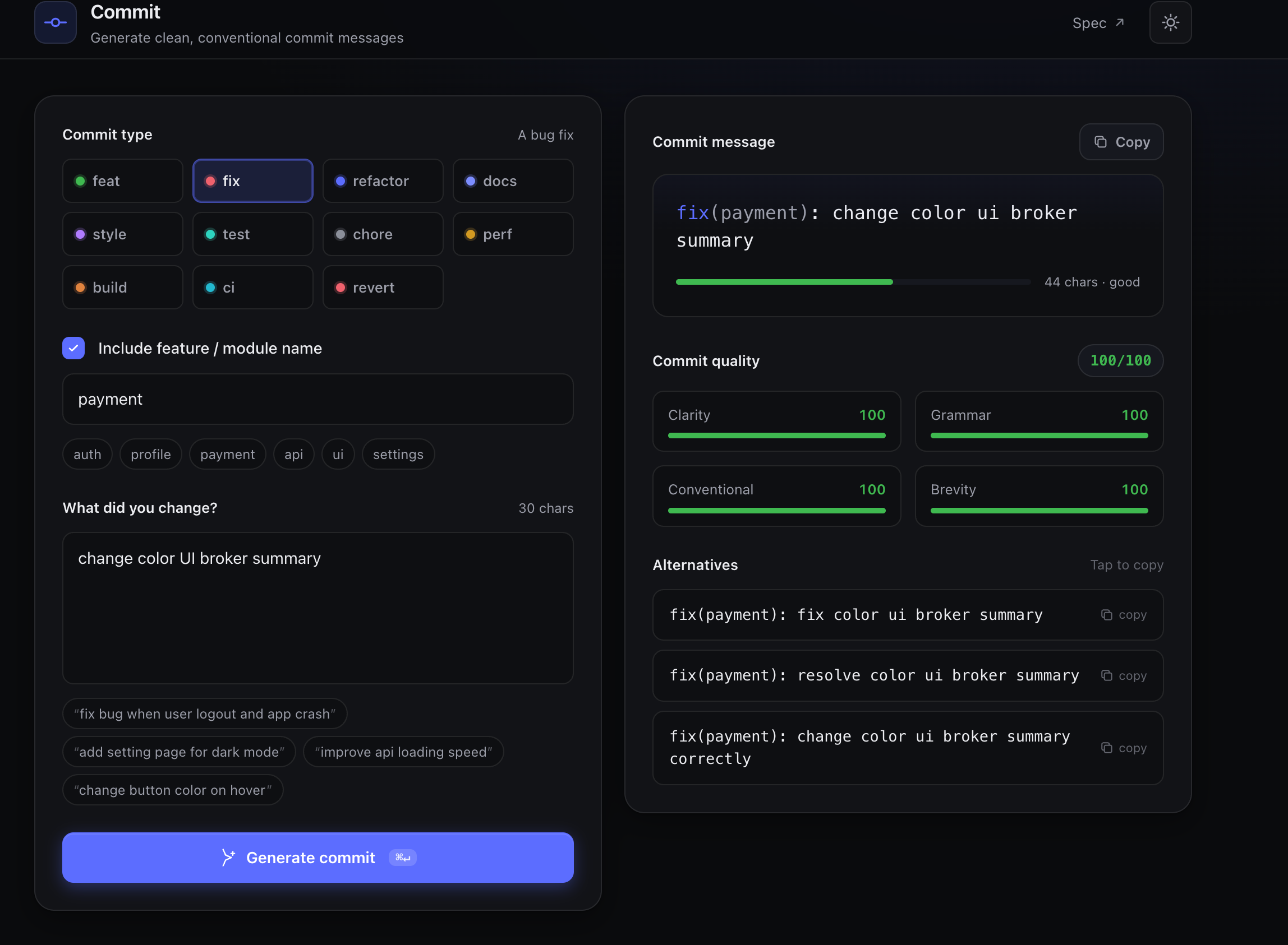 Git commit Generator