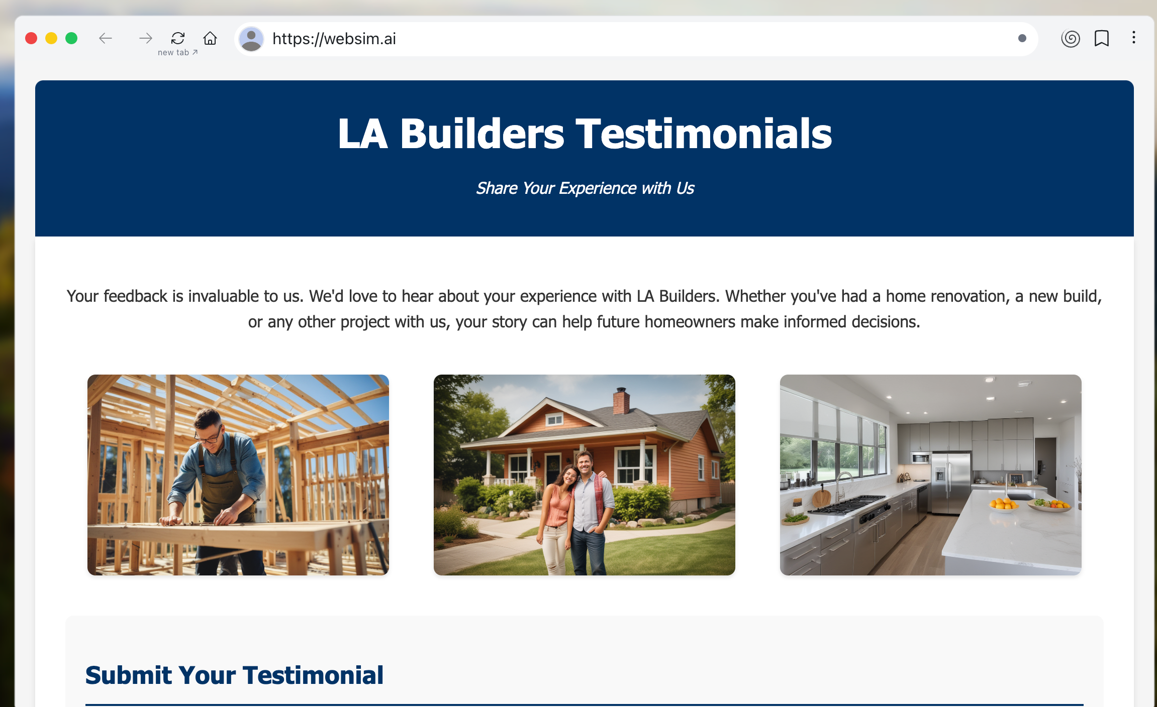 Create a Sharable Website for Homeowner Testimonials in 15 Seconds with WebSim.ai