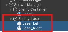 Screenshot of an Enemy Laser Gameobject to hold the new lasers