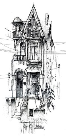 Pen & Ink Drawing of Victorian House circa 1973, Toronto Artist David Crighton