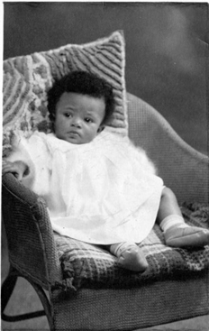 Black and white photograph showing Ann Adeyemi as a baby.