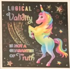 A rainbow unicorn by Charity Majors. Text reads: logical validity is not a guarantee of truth