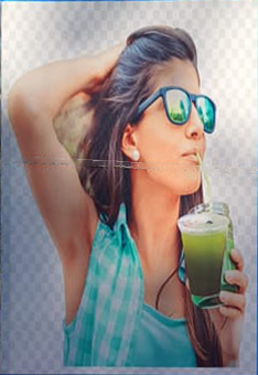 Badly edited photo of girl drinking juice