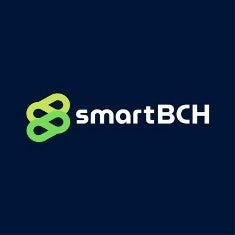 SmartBCH logo (black background): two “infinite symbols” combined, with green background and the word smartBCH on the write (in white).