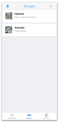 An image showing the interface of the groups tab screen