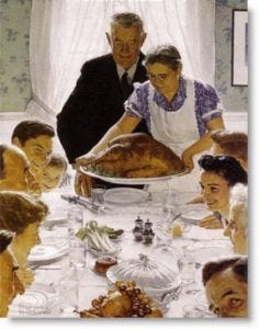 Classic American Thanksgiving scene painted by Norman Rockwell (1943) 