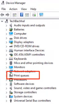 Tap the Print queues on the Device Manager page